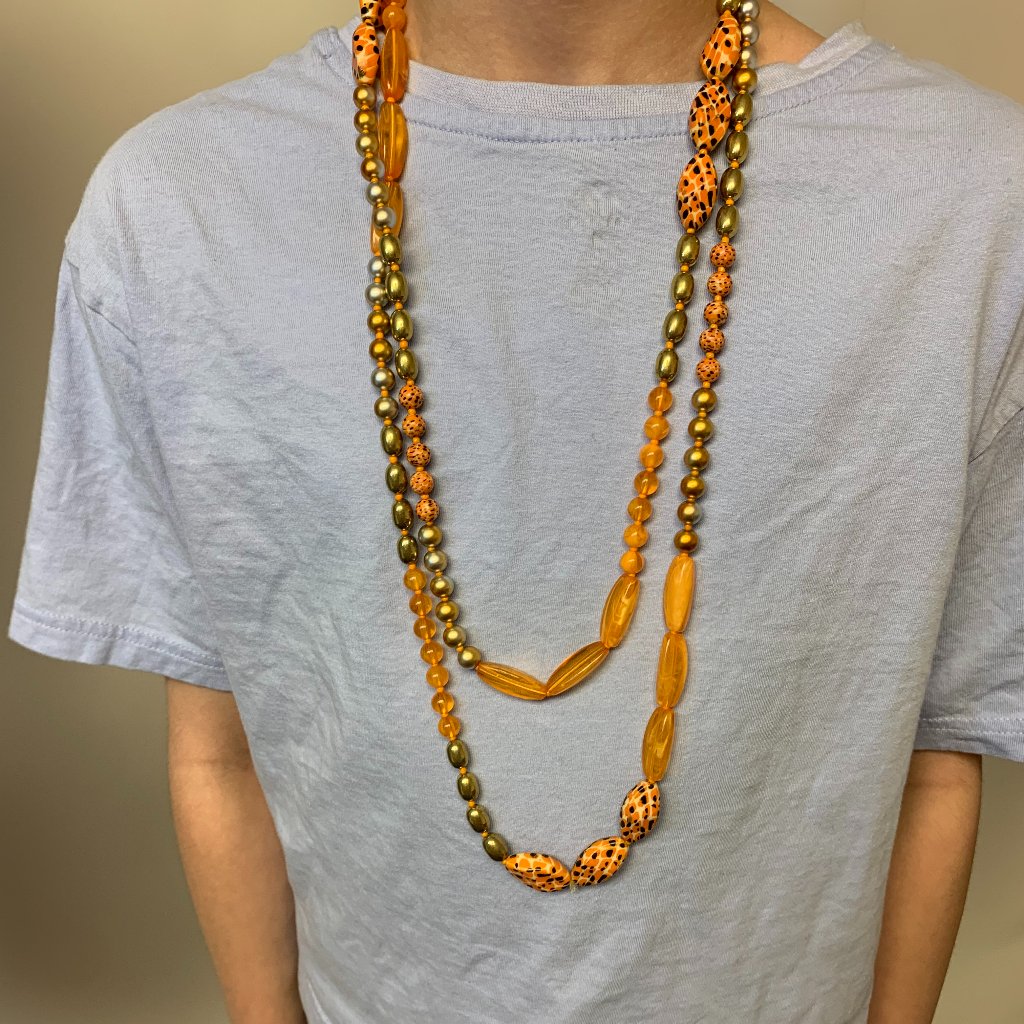 Windsor Necklace & Earring Set Orange & Gold Tone Beads